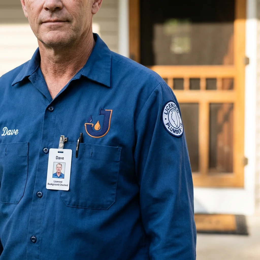 Licensed plumber showing ID badge in Hayden, ID