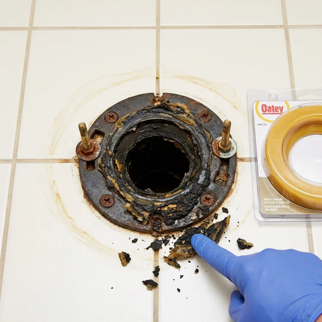 Failed wax ring showing water seepage at the base of a toilet in a Hayden, ID home