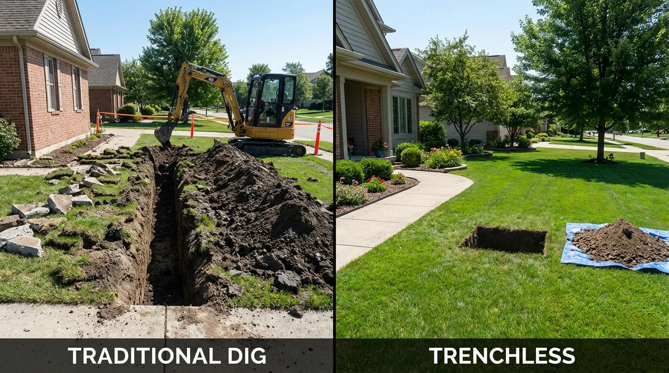 Trenchless sewer repair with minimal yard damage versus traditional excavation in Hayden, ID